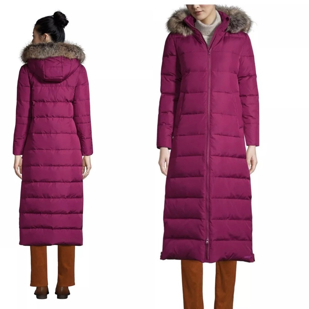 Lands’ End Women’s Outerwear Down Maxi Jacket Coat Size XL Maroon